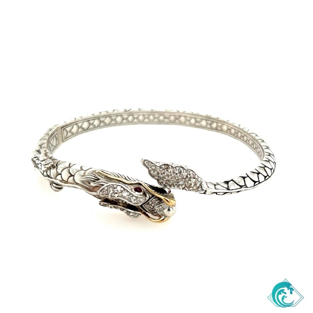 Limited John Hardy Naga Kick-cuff with diamonds, rubies and 18k gold accents.